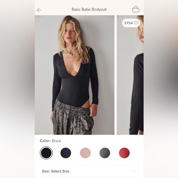 NWOT Free People black, long sleeve bodysuit - Picture 2 of 4